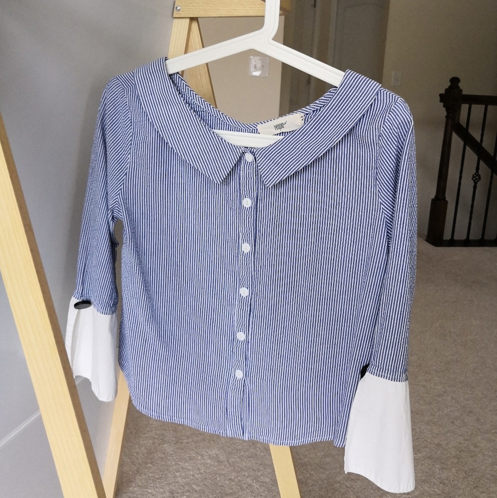 🟢Elegant Strip Cotton Bottom Down Bell Sleeves